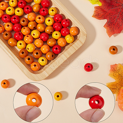 120Pcs 4 Colors Painted Natural Wood Beads WOOD-SP0001-11A-1