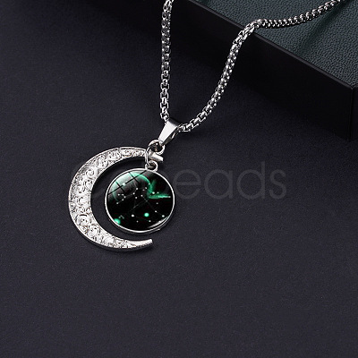 Alloy & Glass Luminous Moon Constellation Pendant Necklaces WG12A0F-11-1