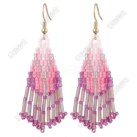 3 Pairs 304 Stainless Steel Glass Seed Beads Tassel Dangle Earrings EJEW-FS00069-1