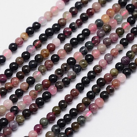 Natural Multicolor Tourmaline Round Bead Strands G-I162-01-3mm-1