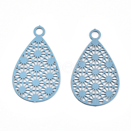 Spray Painted 430 Stainless Steel Filigree Pendants STAS-WH0047-78B-1