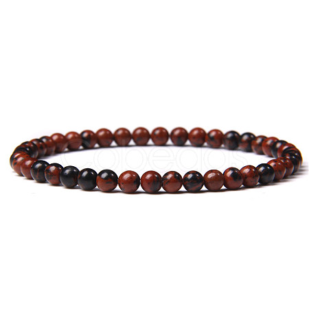 4mm Round Natural Mahogany Obsidian Beads Bracelet for Men X-KG3069-12-1
