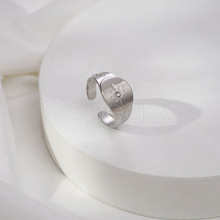 304 Stainless Steel Rhinestone Cuff Open Rings for Women FN8845-2-1
