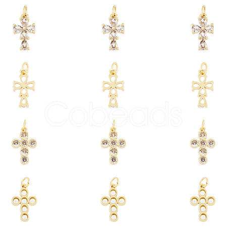 12Pcs 2 Style Rack Plating Brass Micro Pave Clear Cubic Zirconia Pendants ZIRC-HY0001-02-1