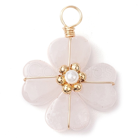 Natural Rose Quartz Clover Pendants PALLOY-JF03180-04-1