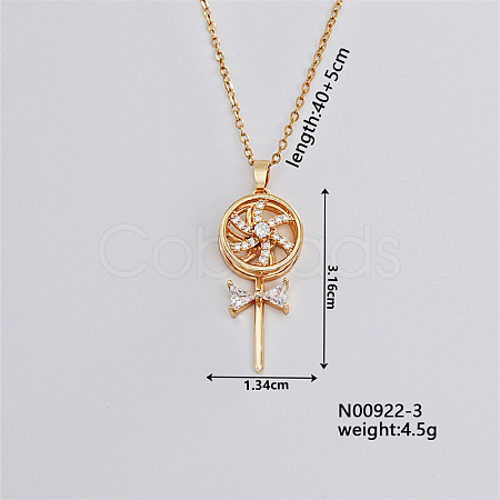 Elegant Vintage Windmill Brass Micro Pave Cubic Zirconia Pendant Necklaces OX5726-3-1