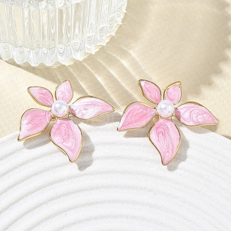 304 Stainless Steel Enamel & ABS Plastic Pearl Stud Earrings for Women SA-CBA2696-28G-01-1
