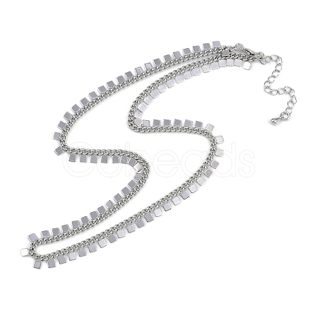 Rack Plating Brass Twisted Chain Square Tassel Necklaces for Women NJEW-K382-15A-P-1
