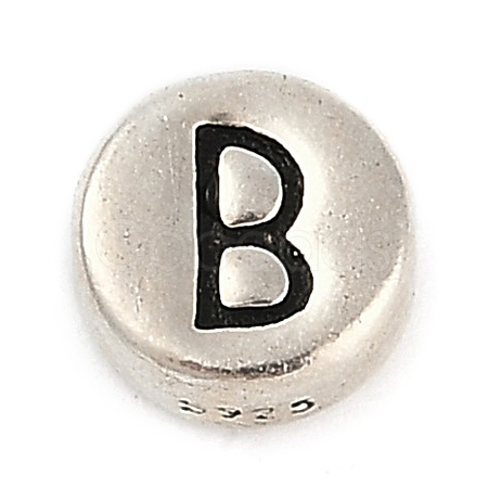 925 Sterling Silver Flat Round with Letter Beads LS-STER-G044-01AS-B-1