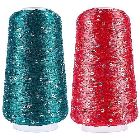 2 Rolls 2 Colors Polyester Sparkle Sequin Yarn OCOR-CY0002-52A-1