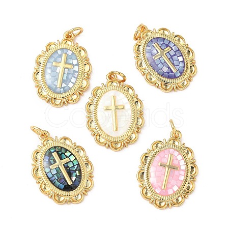 Rack Plating Brass & Shell Pendants KK-I357-05G-1