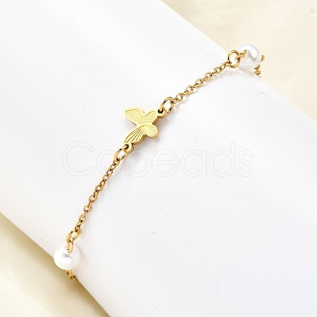 304 Stainless Steel Butterfly Link Bracelets BJEW-C098-01C-G-1