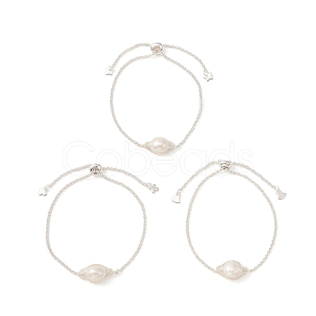 Natural Pearl Link Slider Bracelet BJEW-JB09449-01-1