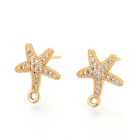 Brass Micro Pave Cubic Zirconia Stud Earring Findings KK-N263-24B-G-1