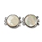 White Shell Box Clasp, with Alloy Loops, Flat Round, PapayaWhip, 29.5x23.5x6~6.5mm, Hole: 2mm