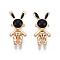 Brass Micro Pave Clear Cubic Zirconia Pendants, with Black Enamel, Nickel Free, Rabbit, Real 18K Gold Plated, 17x8x5mm, Hole: 1.2mm