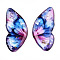 Epoxy Resin Butterfly Wings Cabochons, with Gold Foil & Glitter Powder, Dodger Blue, 32.5x15x2mm