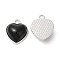 Alloy Pendants, Resin Heart Charms, Platinum, Black, 16.5x14x6.5mm, Hole: 2mm