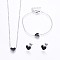 304 Stainless Steel Jewelry Sets, Pendant Necklaces & Stud Earrings & Bracelets, with Enamel, Heart, Stainless Steel Color, 16.93 inch(43cm), 7-1/8 inch(18cm), 9x10x2mm, Pin: 0.8mm