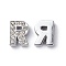 Alloy Initial Slide Charms with Grade A Rhinestones, for Personalized Name Necklaces Making, Lead Free & Nickel Free, Platinum, Letter.R, 12~13x8~13x4~5mm, Hole: 8x2mm