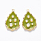 Brass Enamel Pendants, with ABS Plastic Imitation Pearl, Nickel Free, Teardrop, Real 18K Gold Plated, Yellow Green, 21x13.5x4mm, Hole: 1mm