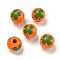 Printed Wood European Beads, Saint Patrick's Day Beads, Round with Clover Pattern, Coral, 15.5~16mm, Hole: 4~4.5mm