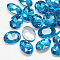 Pointed Back Glass Rhinestone Cabochons, Back Plated, Faceted, Oval, Aquamarine, 12x10x5mm