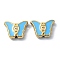 Ion Plating(IP) 304 Stainless Steel Enamel Beads, Real 18K Gold Plated, Butterfly, Light Sky Blue, 10x13.5x3.5mm, Hole: 1.4mm