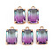 Gradient Color Glass Pendants, with Brass Prong Settings, Faceted, Rectangle, Light Gold, Orchid, 17x10x5.5mm, Hole: 1.6mm