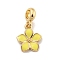 Rack Plating Alloy Enamel Flower European Dangle Charms, Large Hole Pendants, Golden, Yellow, 28mm, Hole: 4.6mm, Flower: 17.5x15x2mm