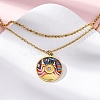 304 Stainless Steel & Plastic Colorful Flat Round Pendant Double Layer Necklaces for Women NJEW-U032-05G-2