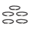 Natural Lava Rock & Alloy Beaded Stretch Bracelet BJEW-JB08309-1