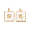 Square with Flower Pattern Brass Enamel Pendants KK-G435-09G-2