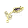 Rack Plating Brass Micro Pave Clear Cubic Zirconia Flower Connertor Charms KK-Z043-03D-2