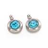 Trendy Original Color 304 Stainless Steel Grade A Rhinestone Flat Round Charm Pendants RB-M030-06N-1