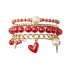 4Pcs 4 Style Glass & Shell Pearl Beaded Stretch Bracelets Set BJEW-TA00289-1