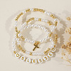 3Pcs Imitation Pearl Letter & Metal Cross Multi-Strand Bracelet Sets NP1361-3