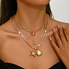Boho Summber Beach Alloy Crystal Rhinestone Starfish Shell Shape Pendant 3 Layer Necklaces for Women WG7EBB2-01-4