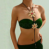 Alloy Glass Flower Black Waxed Cord Lariat Y Necklaces for Women FS-WGE5F3A-02-1