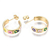 Brass Enamel Stud Earrings EJEW-T014-07G-NF-3