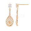Brass Micro Pave Clear Cubic Zirconia Stud Earring Findings KK-S364-057-3
