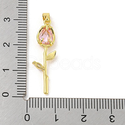 Rose Flower for Valentine's Day Golden Rack Plating Brass Micro Pave Cubic Zirconia Pendants KK-R153-01D-G-1