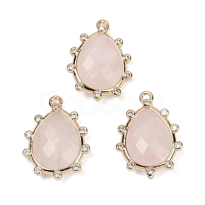 Natural Rose Quartz Faceted Pendants G-K347-06G-03-1