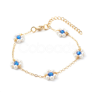 Shell Pearl & Acrylic Beads Flower Link Bracelets X1-BJEW-TA00003-03-1
