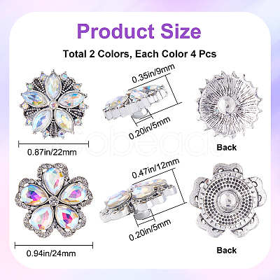 Gorgecraft 8Pcs 2 Style Alloy Rhinestone Snap Buttons DIY-GF0007-69-1