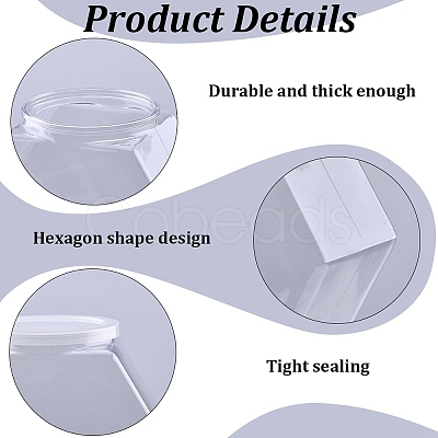 Hexagon Plastic Screw Top Bead Jars with White Lid CON-WH20029-001B-1