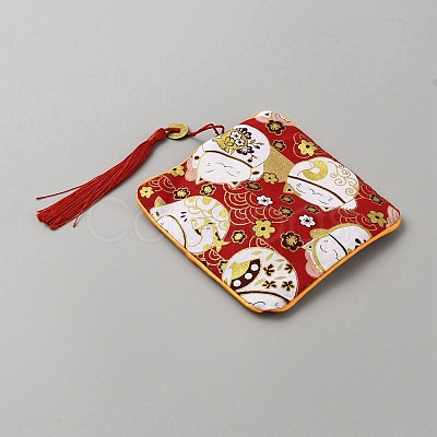 Square Cloth Jewelry Packing Pouches Drawstring Bags with Tassel ABAG-WH0032-68B-1