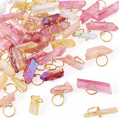 45Pcs 9 Styles Electroplated Natural Quartz Crystal Pendants PALLOY-TAC0226-1