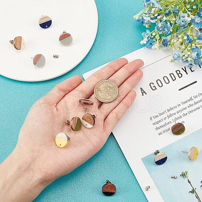 Transparent Resin & Walnut Wood Stud Earring Findings MAK-FH0001-11-1