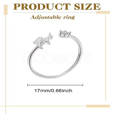 1Pc Letter Brass Rhinestone Open Cuff Rings for Women AJEW-LP0004-47H-S-1